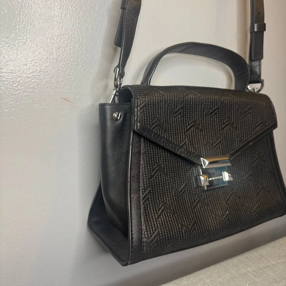 Michael Kors Whitney Medium Quilted Top Handle Satchel Black / Silver